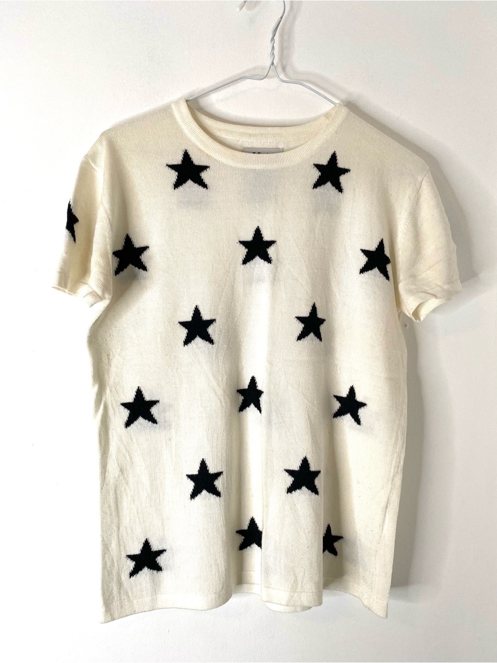 Zoe Karssen Ivory Black Star Short Sleeve Knit Sweater Top